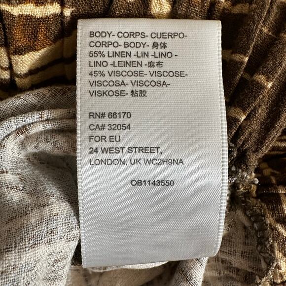 Urban Outfitters Linen Blend Tropical Print Wide Leg Pants Brown Small Bohemian - Picture 9 of 10